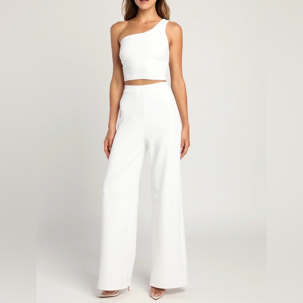 Lulus Amor And Beyond Ivory One Shoulder Two Piece Jumpsuit White - Size S